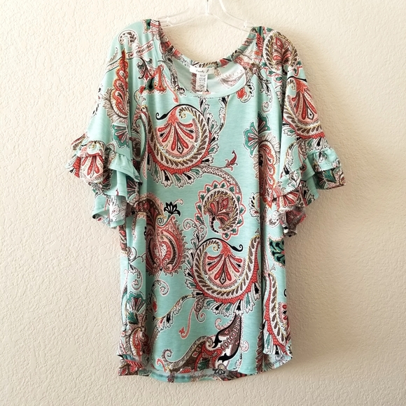Lovely J Tops - NWOT Lovely J Paisley Ruffle Sleeve Blouse Top 3XL